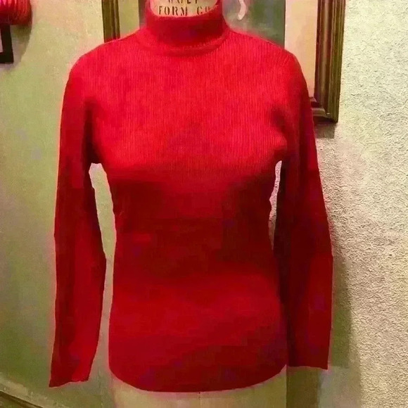 Karen Scott Cotton Solid Rib Mock-Neck Sweater Red Amore NWT Size M - Picture 1 of 10